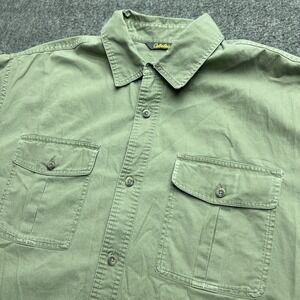 Cabelas Shirt Mens XL Tall Canvas Workwear Green Button Short Sleeve Gorp